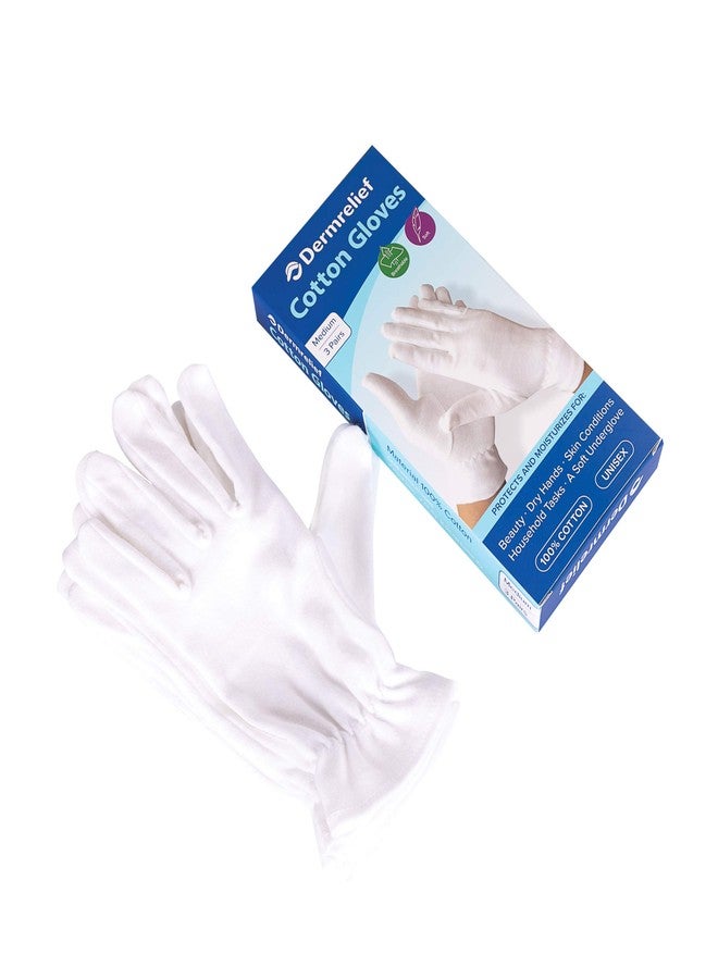 Dermrelief Cotton Gloves - for Beauty, Dry Hands, Eczema, Dermatitis and Psoriasis (Medium, 3 Pairs) - Image 2